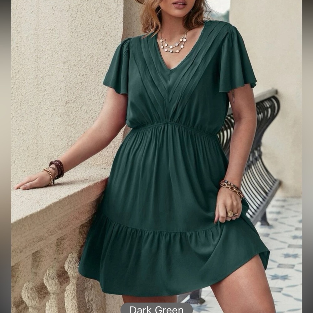 Shein green dress, great for a fall wedding.